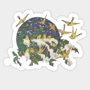 Snowbirds, Holly, and Snow - Christmas Sticker